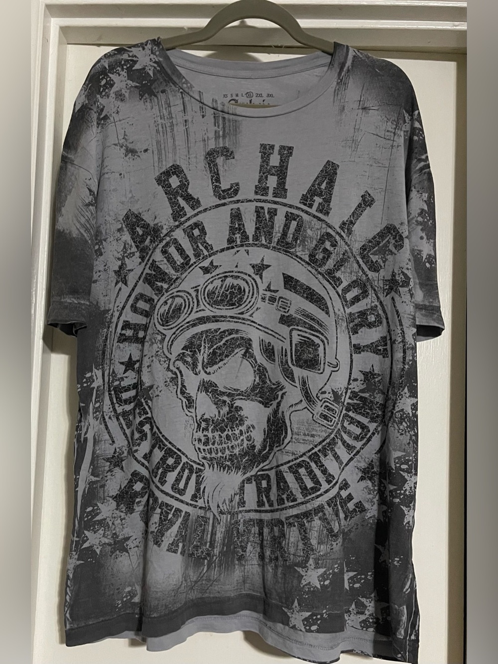 Archaic By Affliction Men's T-Shirt DEATH RACER Skull Flag Biker XL
